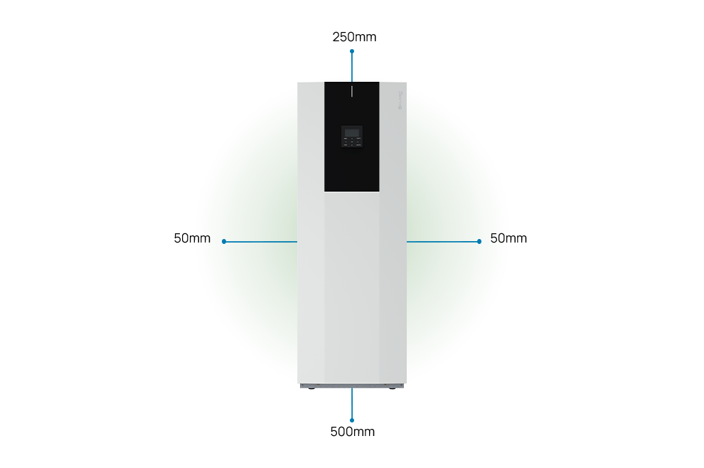 Abstände zu halten, die innere Einheit 50mm seitlich, 500mm vorne, 250mm oben.