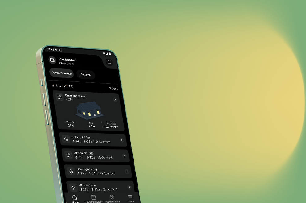 Telefon mit Clivet eye-Anwendung, können Sie die Einheit und den Verbrauch direkt von Ihrem Smartphone verwalten