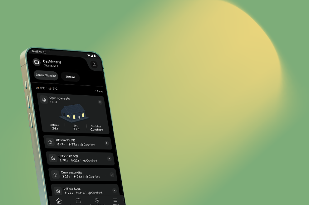grafisches Bild: grüne und gelbe Kategorie-Aura, mit Telefon, das die Anwendung hid-tconnect anzeigt