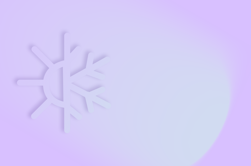 CONTROL4 NRG: Ideales Klima - in jedem Raum. Illustration eines Heiß-/Kalt-Symbols auf hellblauem/violettem Hintergrund.