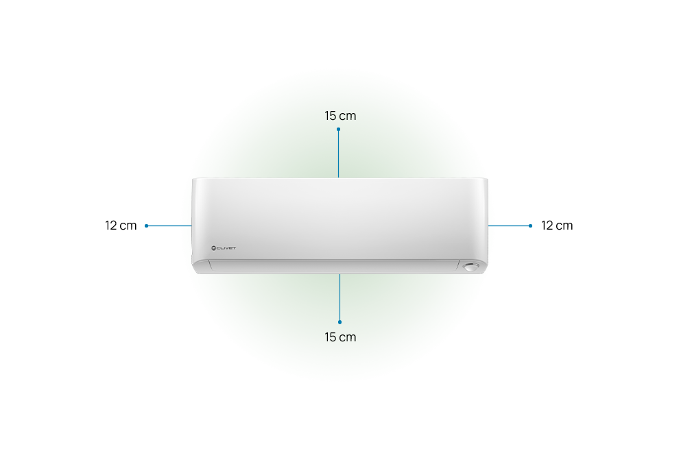 einzuhaltende Abstände 12 cm an den Seiten, 15 cm oben und unten