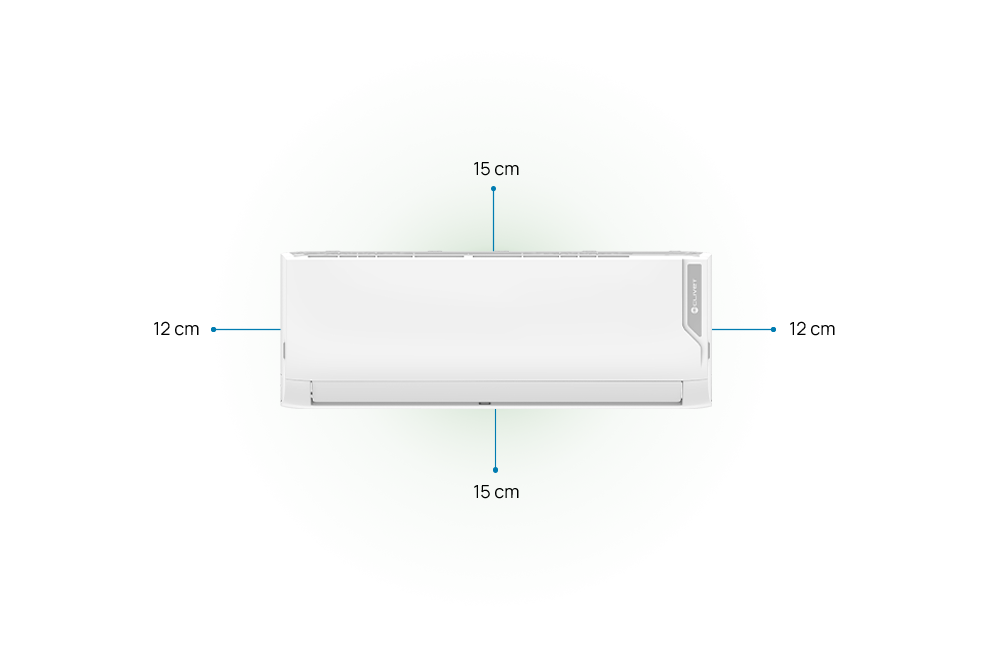 Einzuhaltende Abstände 12 cm an den Seiten, 15 cm oben und unten