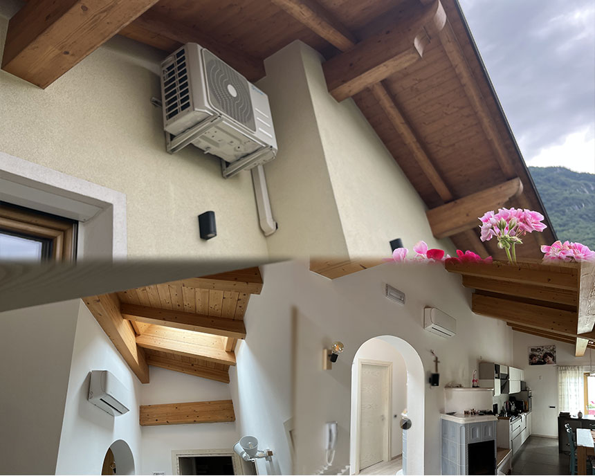Innen- und Außenansicht eines Hauses in Feltre Split- und Speichersystem